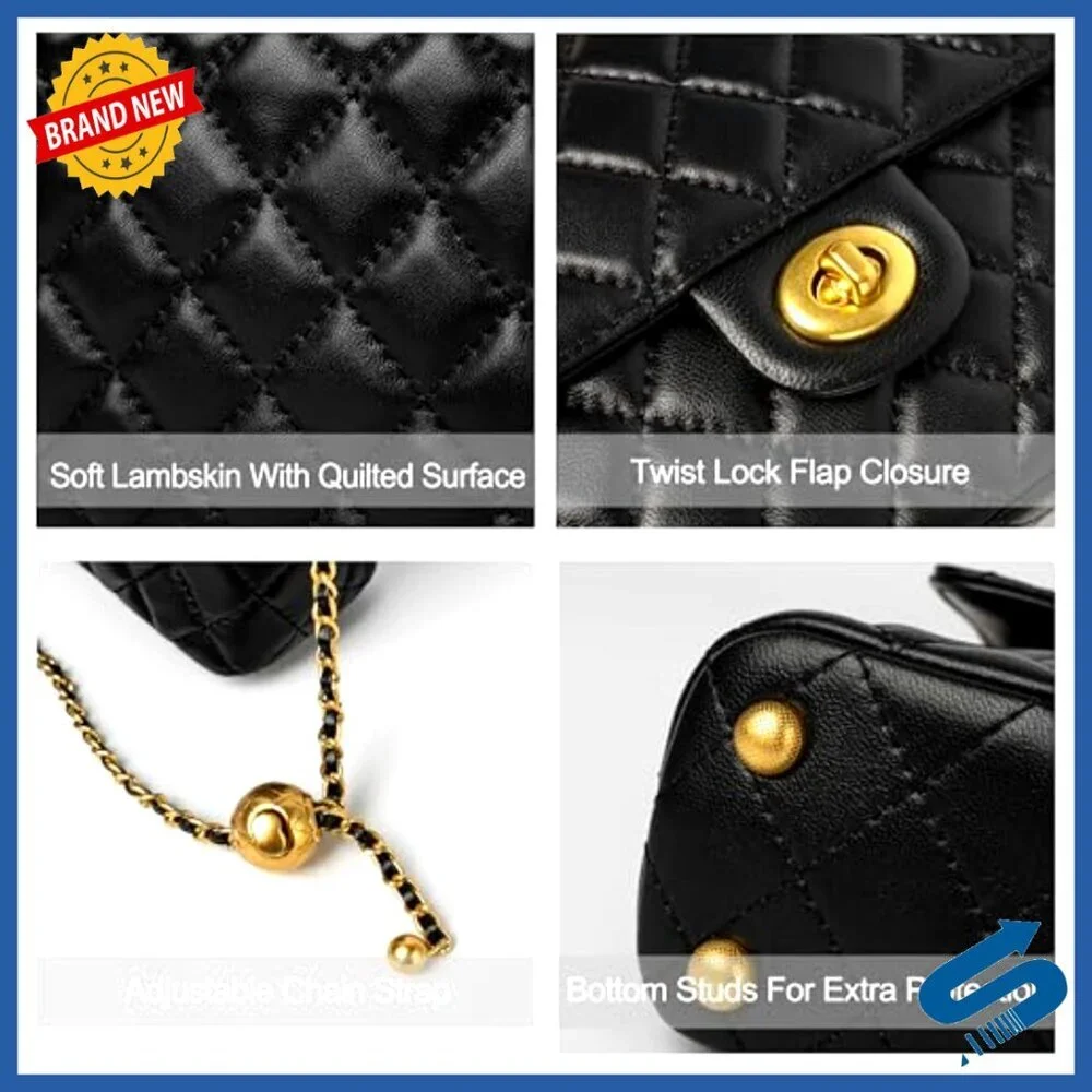 Quilted Lambskin Leather Top Handle Satchel Crossbody Bag with Twist Lock